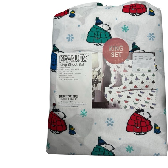 Peanuts Snoopy & Woodstock Puffer King Sheet Set - Snoopy Winter Theme Brand New - Picture 8 of 8